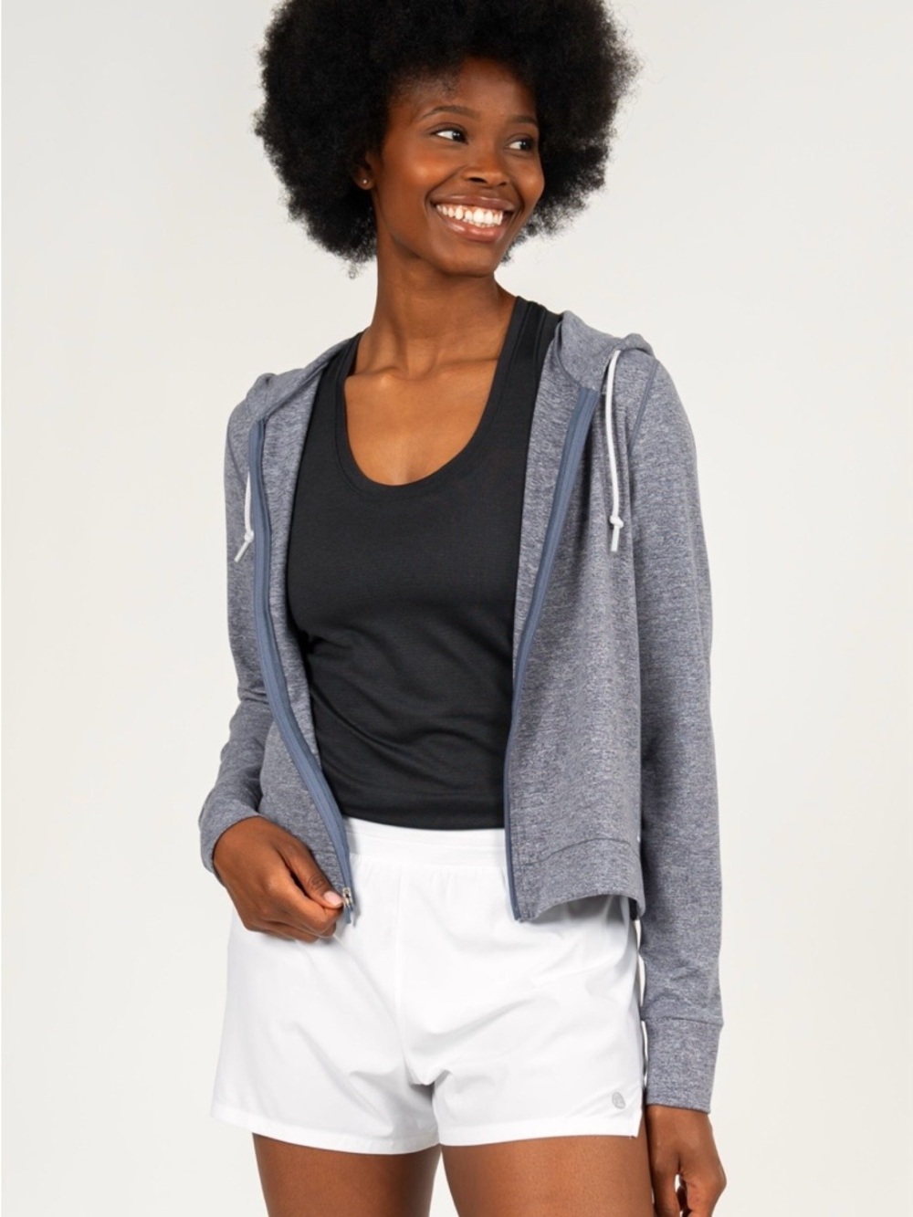 Rhoback Tempo Performance Full Zip Hoodie Heather Steel Gray Small